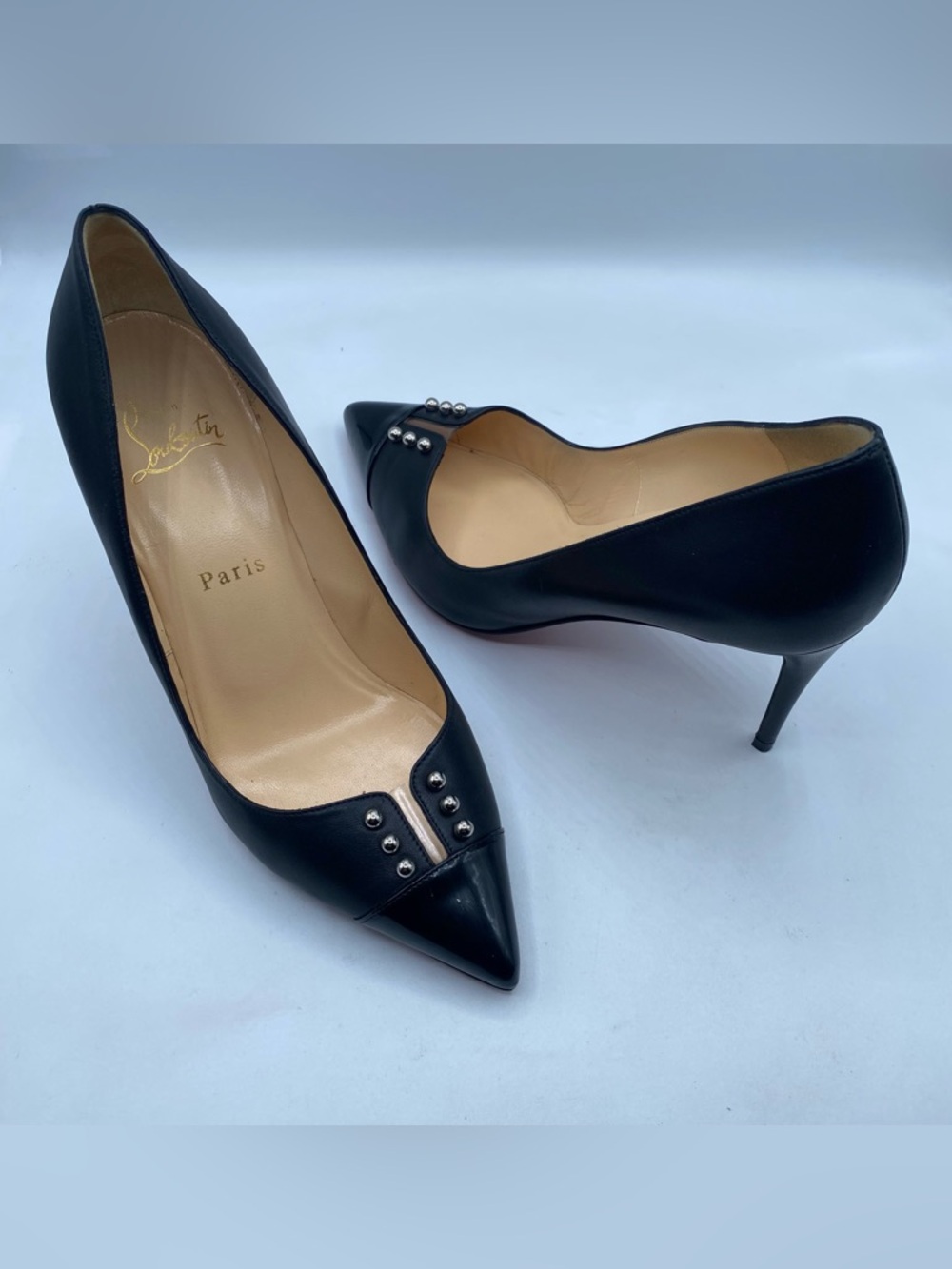 Christian Louboutin Predupump Black Pointed Toe Studded Leather Pumps